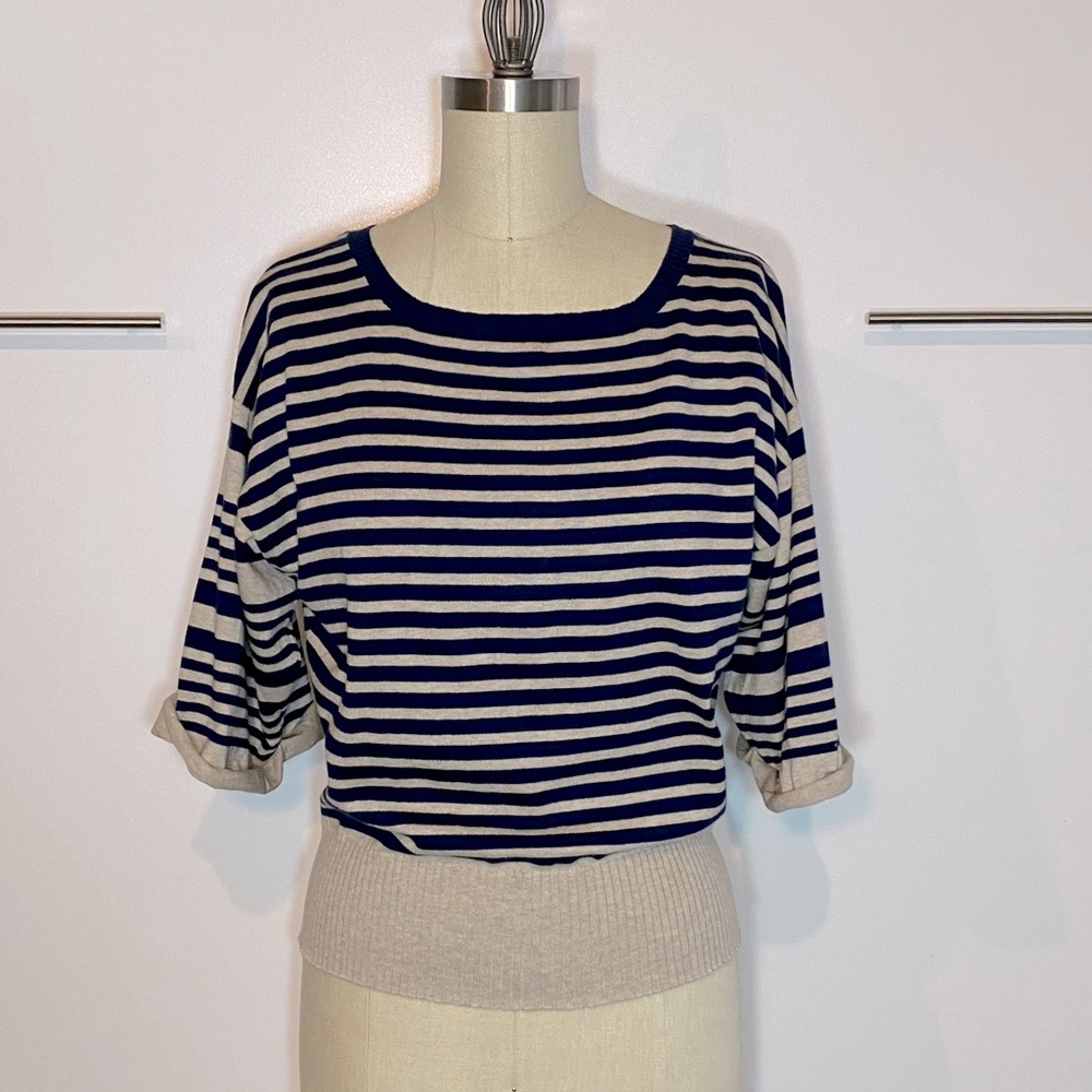 Geren Ford Navy & Tan Stripe Kimono Sleeve Sweater